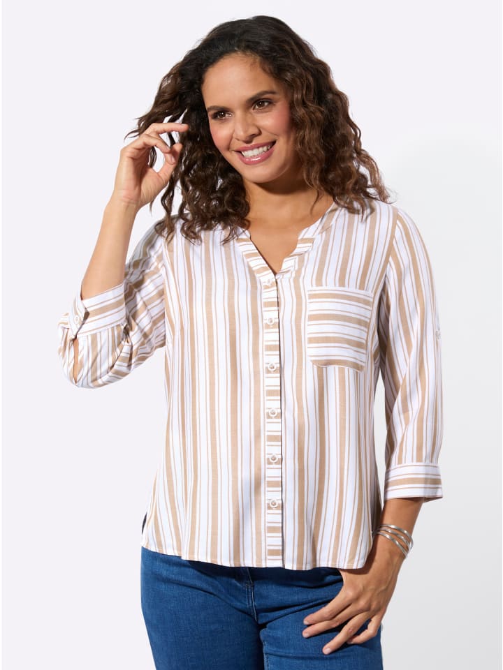 Bluse in camel-weiß-gestreift