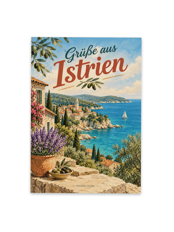 Postkarte Küste mediterran Design mit Spruch in Weiß