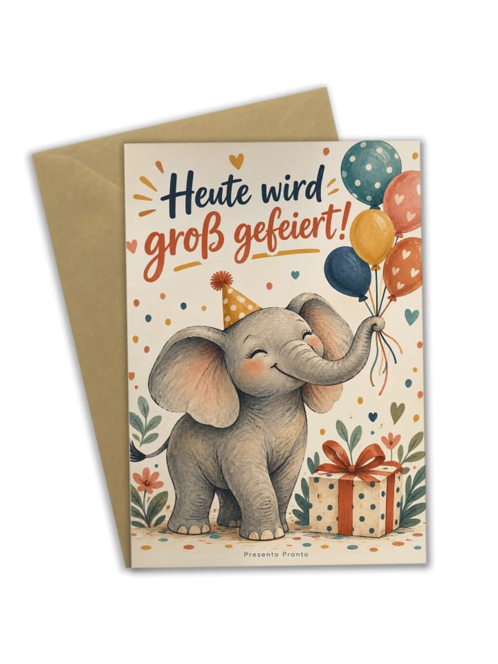 Geburtstagskarte Elefant fröhlich Design mit Sp... in Weiß