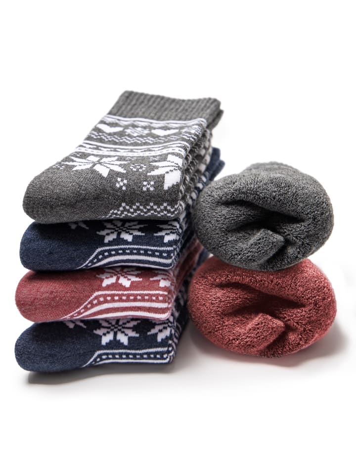 6er Pack Norweger Socken Frida in Rot-Grau-Blau