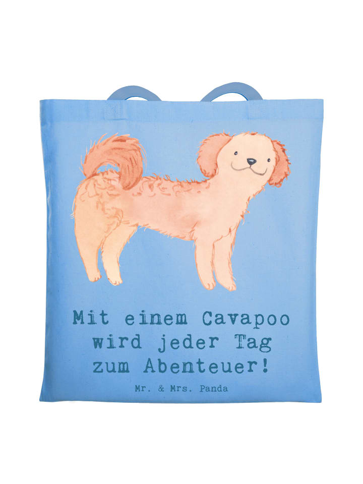 Tasche Cavapoo Abenteuer mit Spruch in Sky Blue