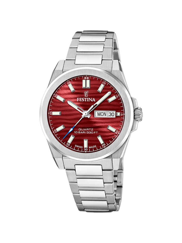 Herren-Armbanduhr Stahl/Rot mit Saphirglas