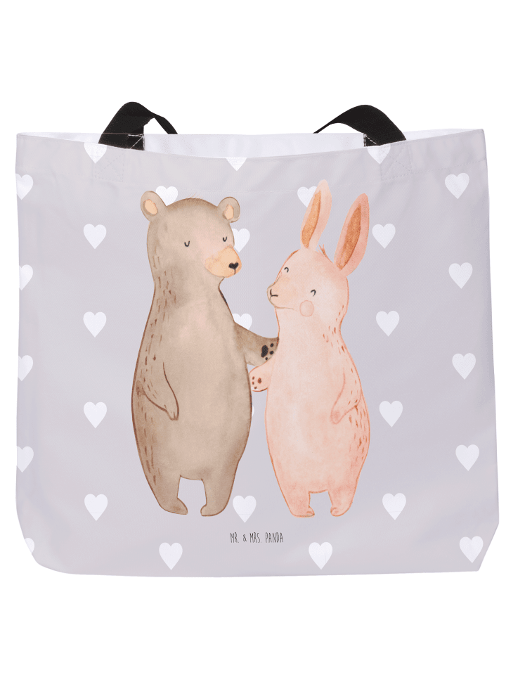 Tasche Bär und Hase Umarmen ohne Spruch in Grau Pastell