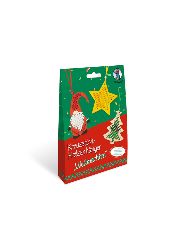 Kreuzstich-Holzanhänger Weihnachten, 3 Stk. - ab 3 Jahren