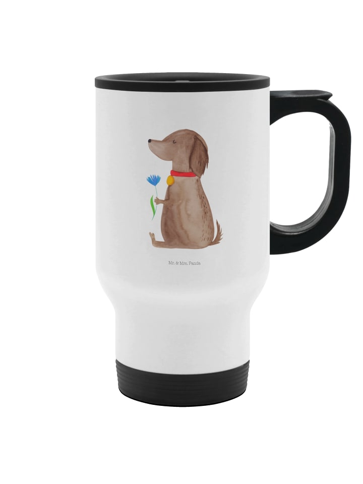 Thermosbecher Hund Blume ohne Spruch in Weiß