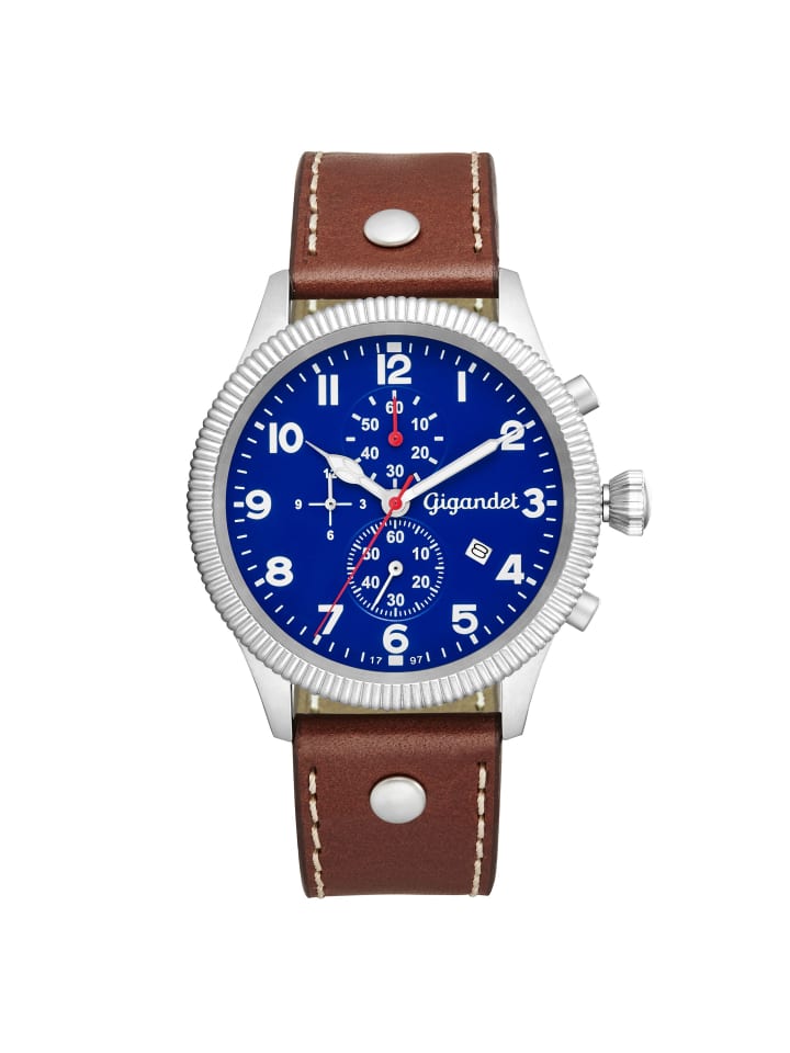 Quarzuhr Chronograph "RED BARON" in Braun/Silber/Blau