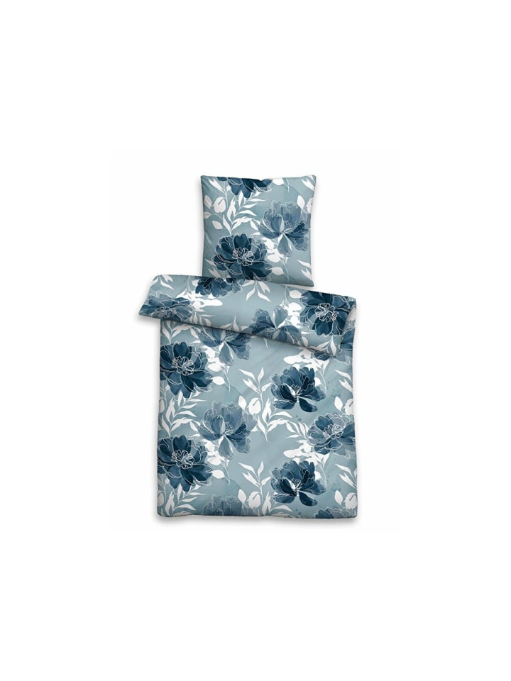 Biber Bettwäsche mit floralem Design in Blau