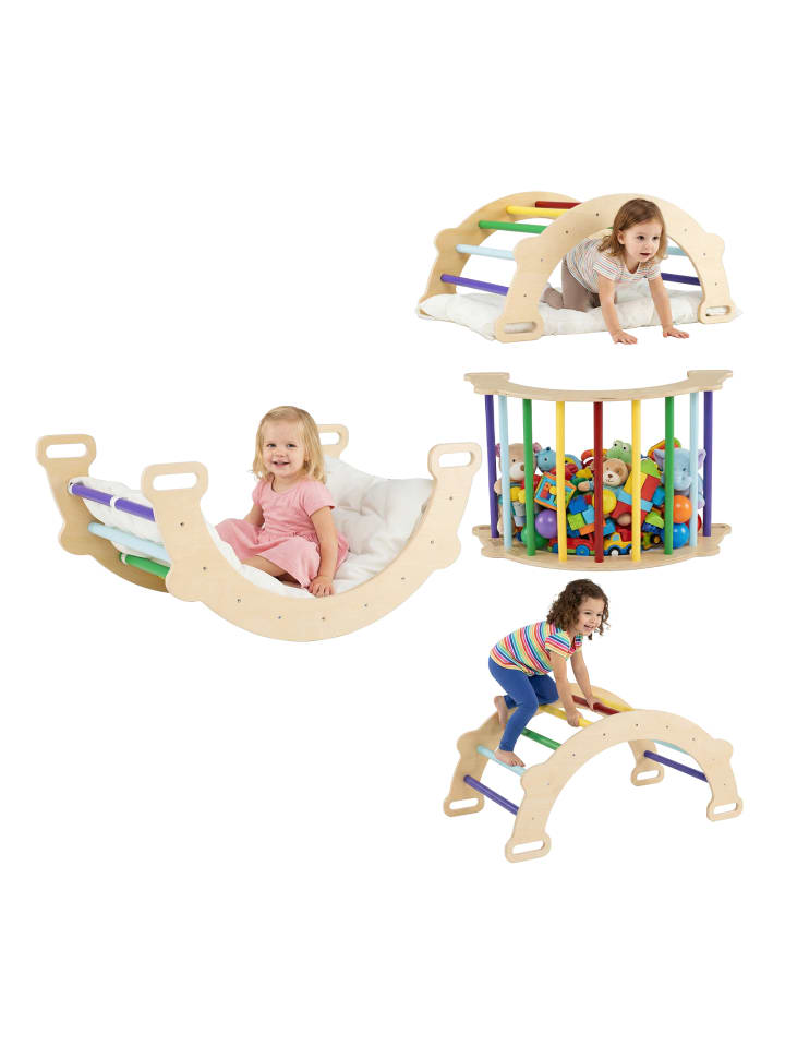 3-in-1 Montessori Kletterbogen mit Kissen in Bunt