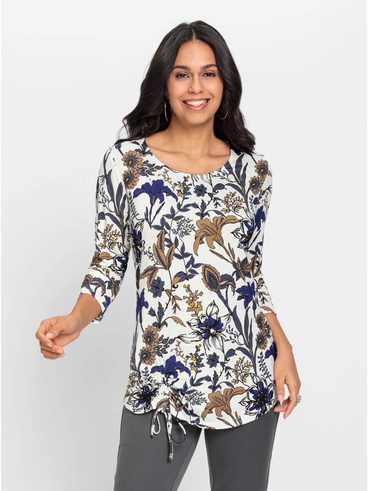 Shirt in ecru-royalblau-bedruckt