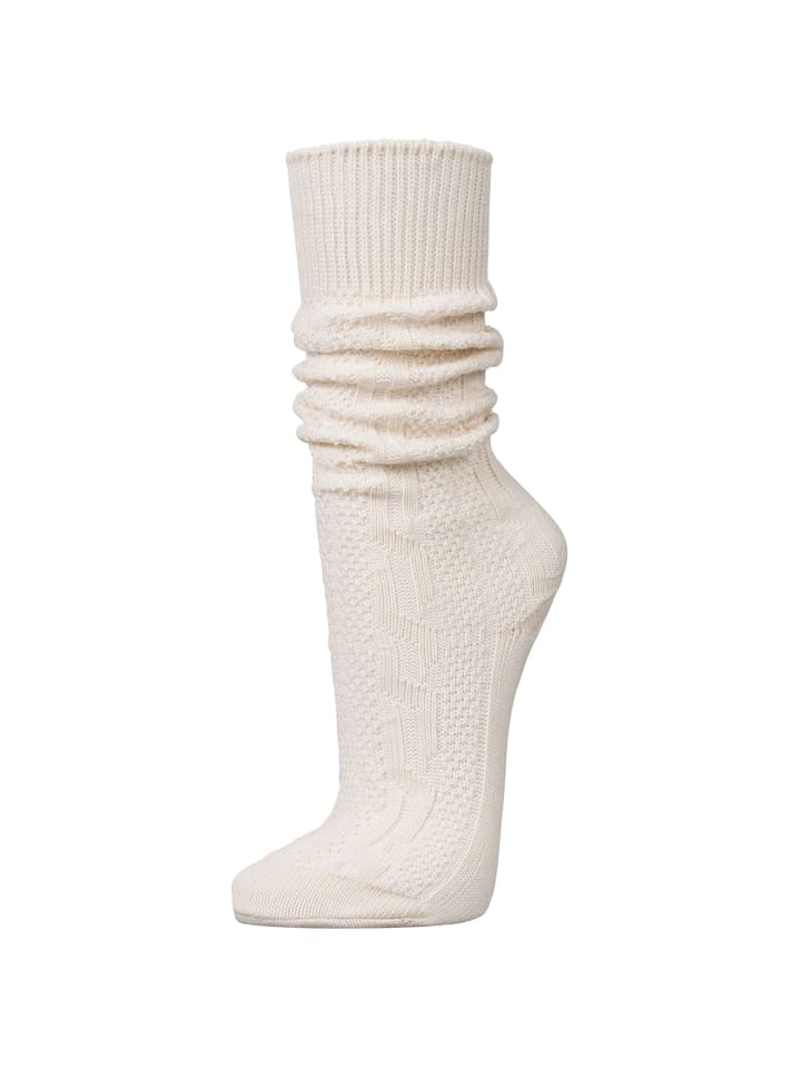 Trachtensocken Kniestrümpfe mit Zopfmuster in Weiss