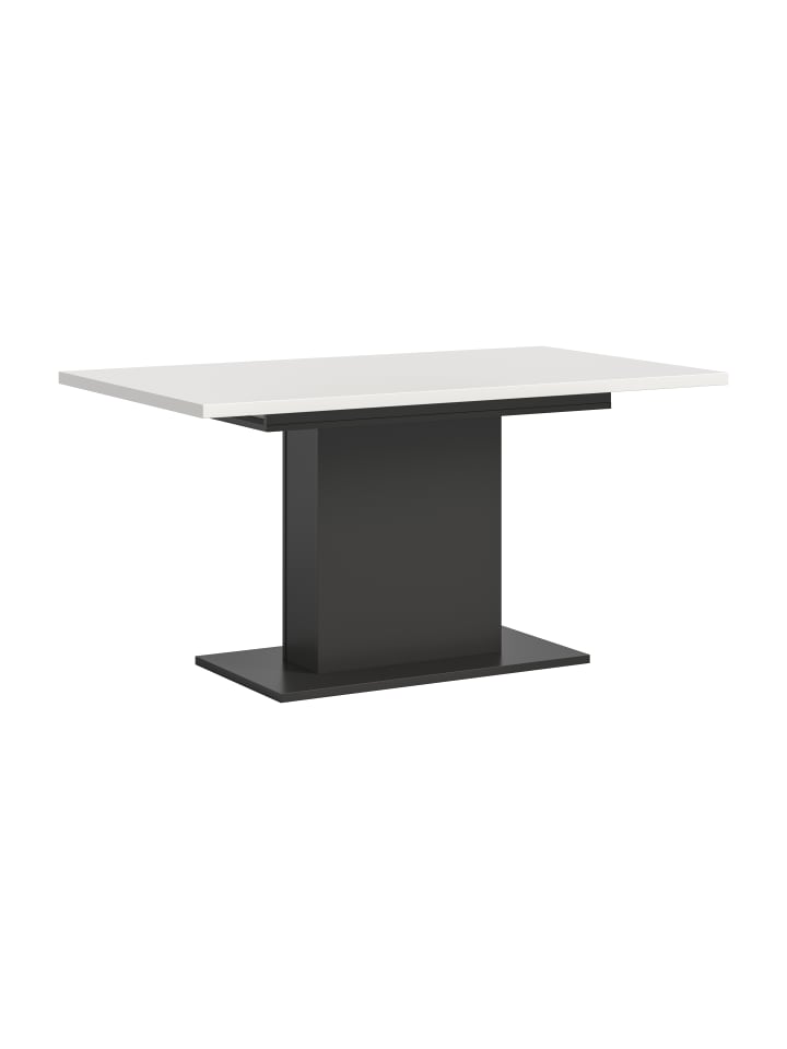 Esstisch (B/H/T): 150-190x76x90 in weiß und grau mit Säulen-Gestell