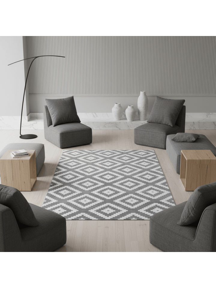 Teppich Kurzflor Waschbar Geometrisch INN Strapazierfähig OEKO-TEX in Grau
