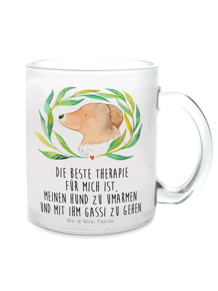 Kaffeetasse Hund Blumen mit Spruch in Transparent