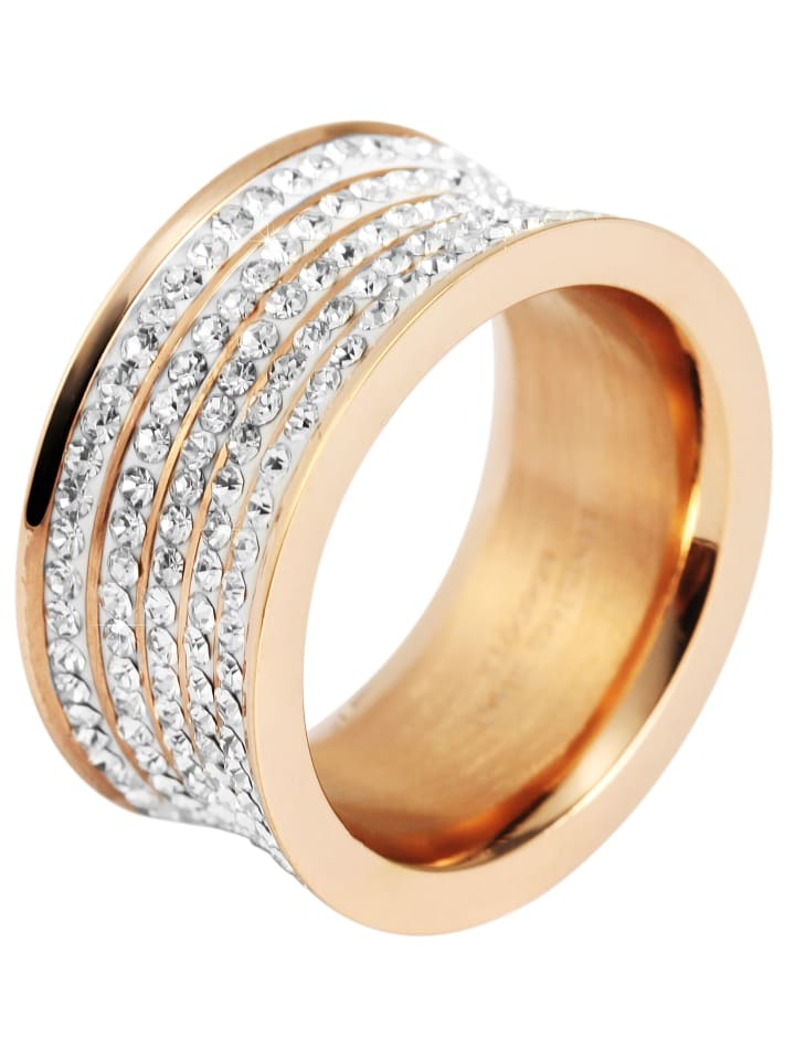 Damen Ring aus Edelstahl mit Strass Steinchen in gold