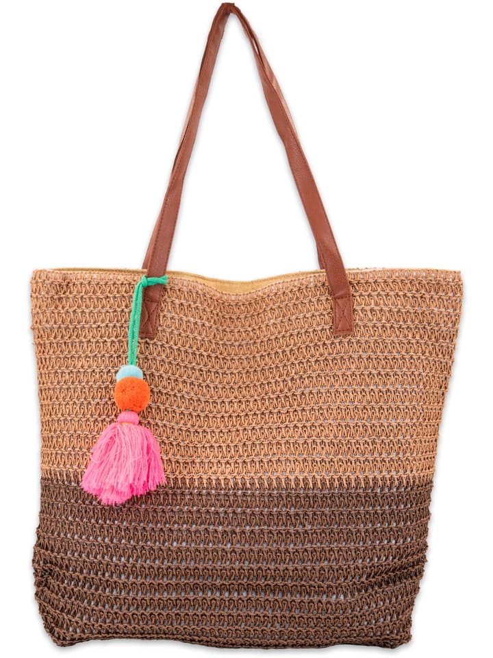 Papierstroh Strandtasche in Braun-Dunkelbraun