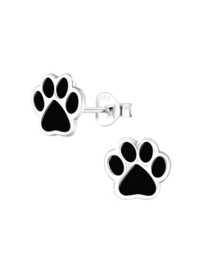 Ohrringe, Ohrstecker PFOTE I schwarz in 925 Sterling Silber, 2-tlg.