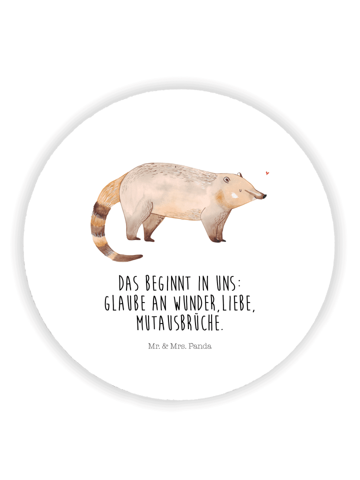 Rund Magnet Nasenbaer mit Spruch in Weiß