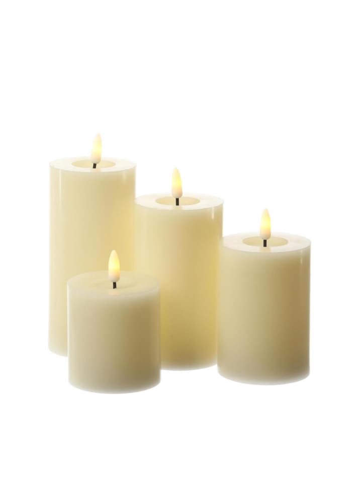 4x LED Kerzen ELIA Echtwachs Stumpenkerzen in creme