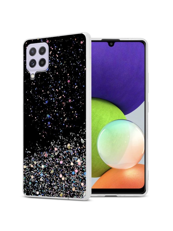 Hülle für Samsung Galaxy A22 4G//M32 4G in Schwarz mit Glitter