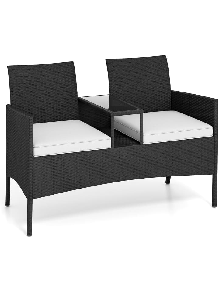 2-Sitzer Gartenbank mit Tisch in Weiß