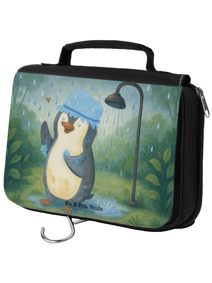 Kulturbeutel Pinguin Duschen Design ohne Spruch in Weiß
