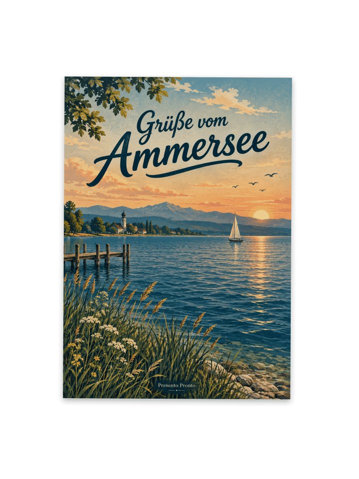 Postkarte See nostalgisch Design mit Spruch in Weiß