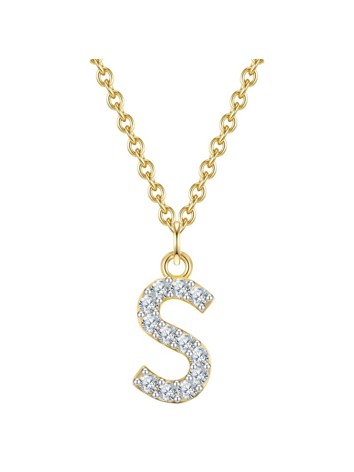 Halskette Buchstabe S aus Sterling Silber mit Zirkonia in gelbgold