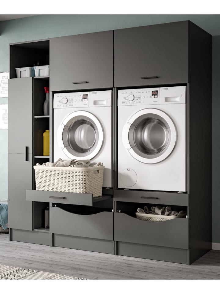 Waschmaschinenschrank grau Set 3-teilig 182 x 195 cm, Waschmaschinenumbau