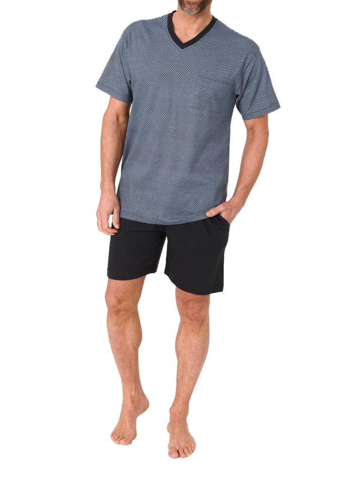 Kurzarm Schlafanzug Shorty Pyjama print in blau