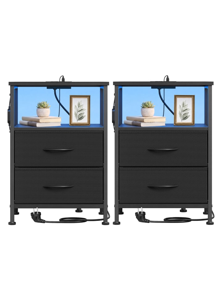 2er-Set: Nachttisch Bellah in Schwarz - (B)39.6 x (H)60.4 x (T)30 cm