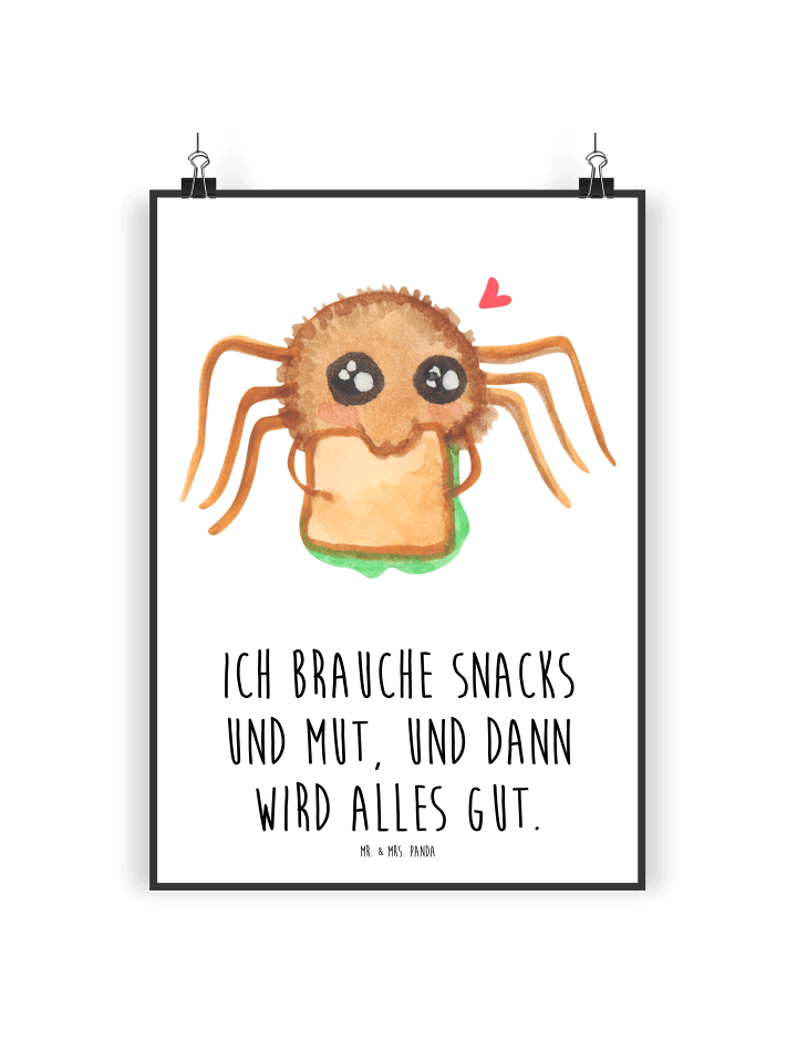 Poster Spinne Agathe Sandwich mit Spruch in Weiß