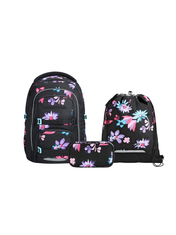 Schulrucksack-Set PORTER "Floral Artnight" 3-tlg. in Schwarz
