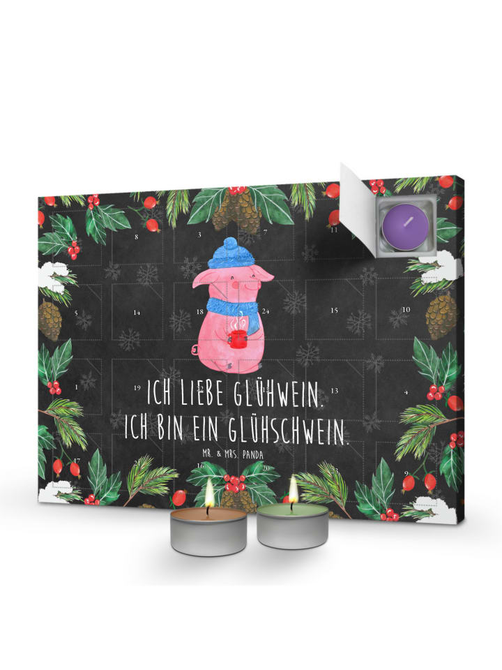 Adventskalender Schwein Glühwein mit Spruch in Kreidetafel