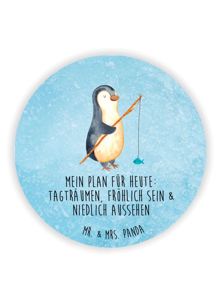 Rund Magnet Pinguin Angler mit Spruch in Eisblau