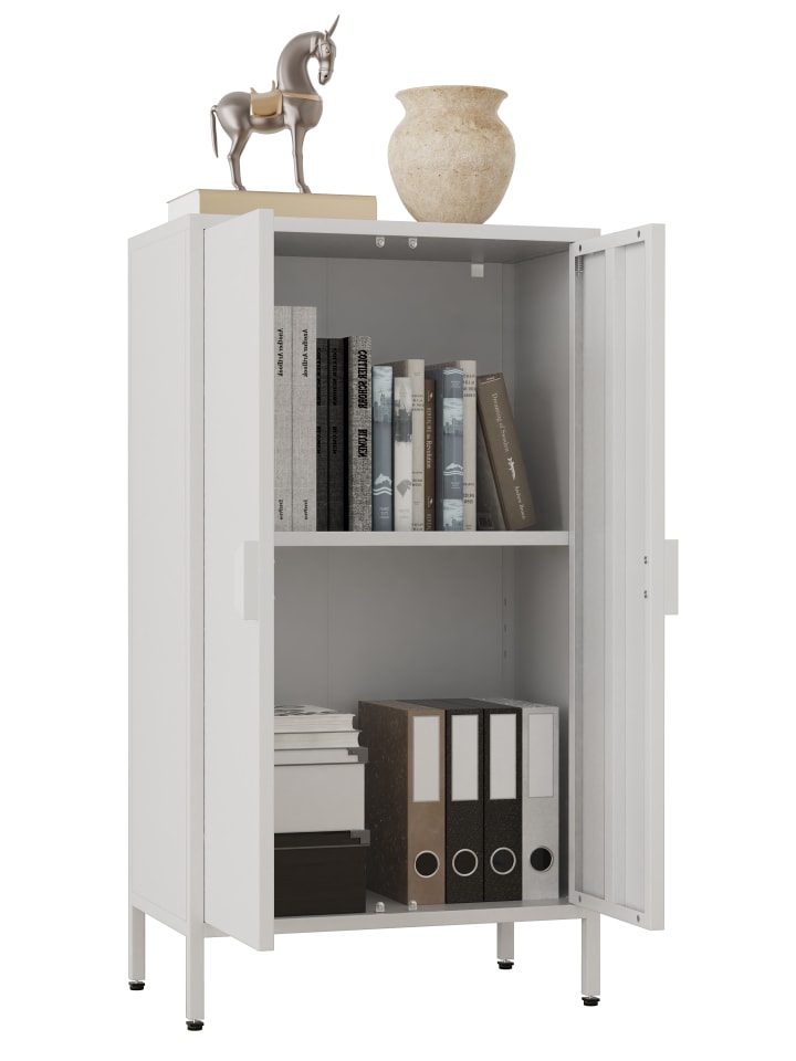 Stahl Kommode Sideboard Schrank Drehtüren Flokas M in Weiß