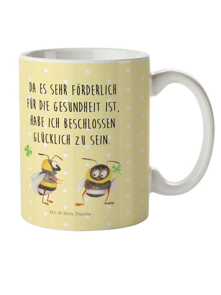 Pott Hummeln Kleeblatt mit Spruch in Gelb Pastell