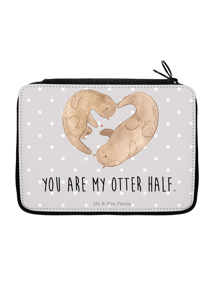 Federmäppchen Otter Herz mit Spruch in Grau Pastell