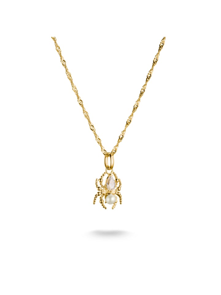 Kette True Romance Spinne Perle in gold, weiß