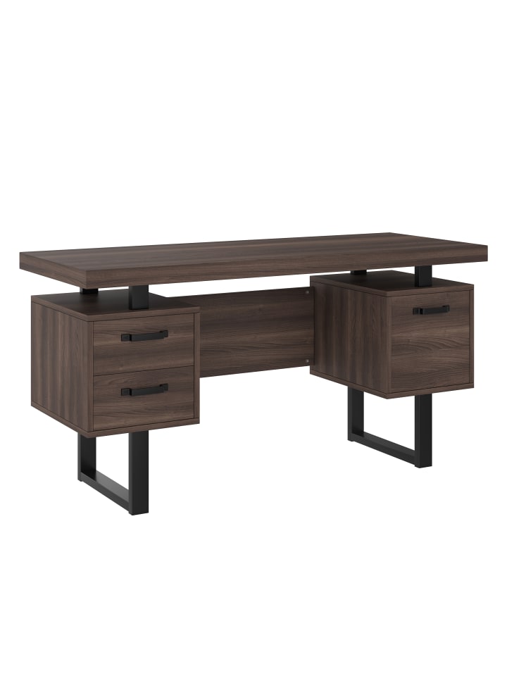 Schreibtisch in Braun 135x54 cm mit 2 Schubladen Stahlrohr