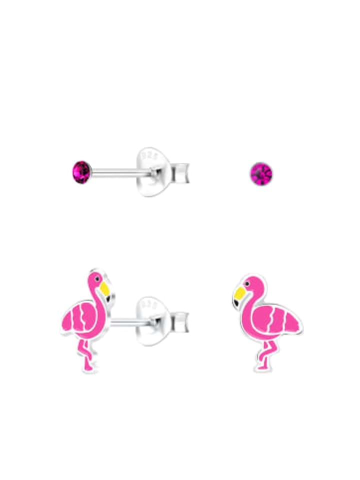 Ohrstecker-Set FLAMINGO & KRISTALL rose in 925 Silber - 4-tlg.