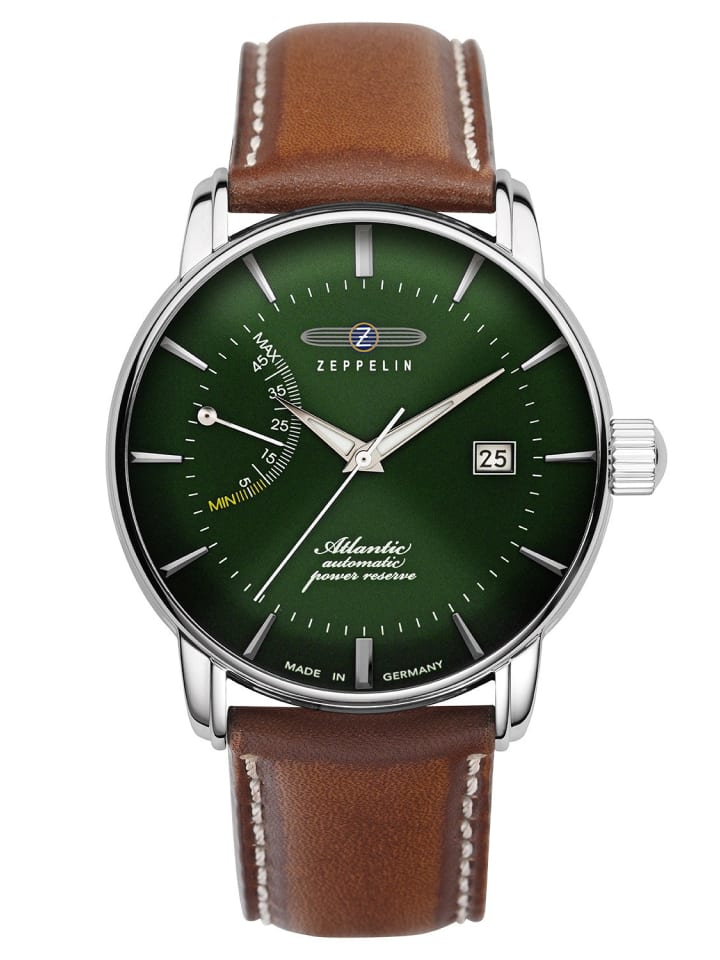 Herrenuhr Automatik Atlantic Gangreserve Grün / Braun / Silber