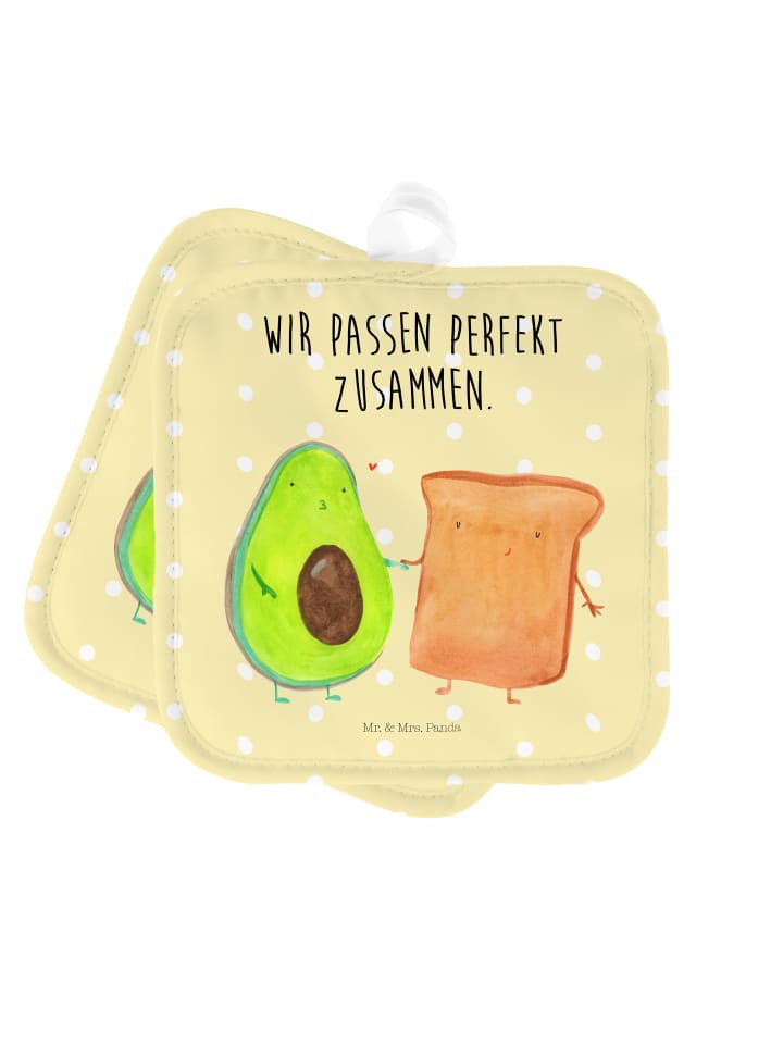 Kochlappen Avocado Toast mit Spruch in Gelb Pastell