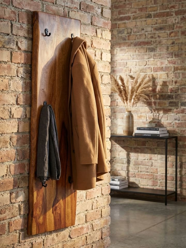 Wandgarderobe Massivholz / Metall 40x140x7 cm mit Baumkante