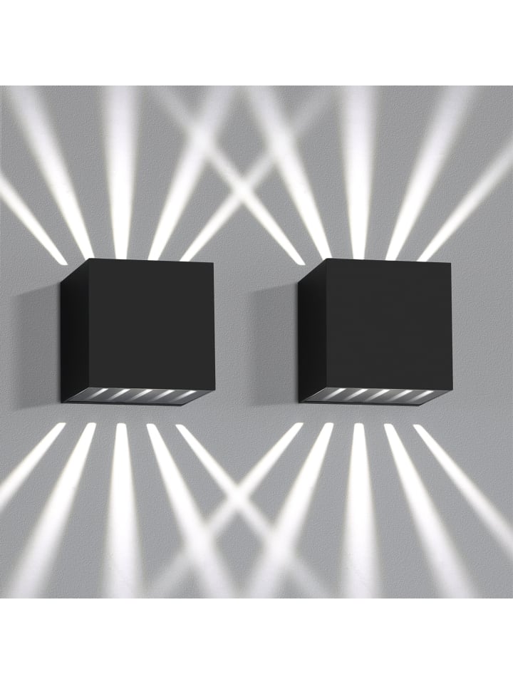 2er-Set Wandleuchte LED in schwarz kaltweiß Außenwandlamp 10W