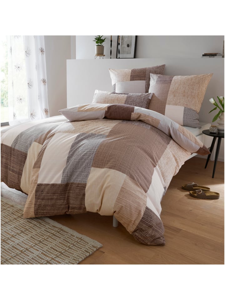 Bettwäsche in beige-hellgrau-bedruckt