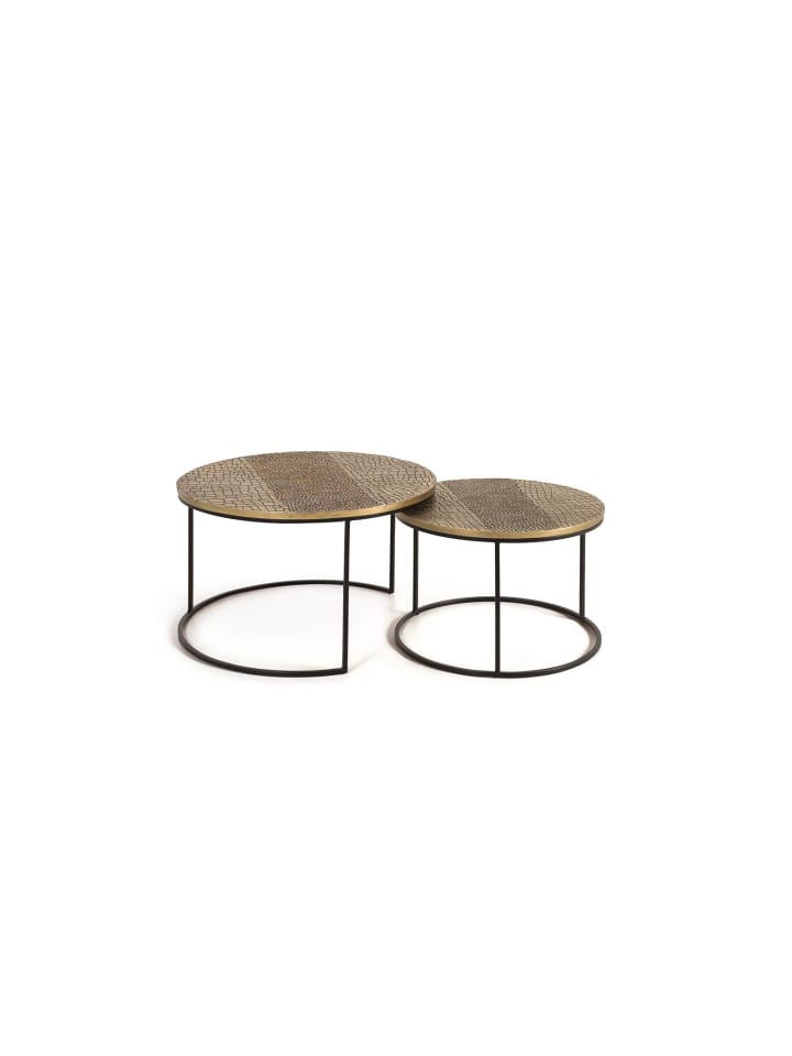 2-tlg. Wohnzimmer-Tisch-Set aus Eisen und Aluminium