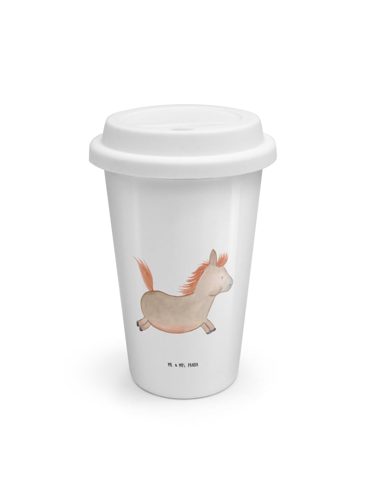 ToGo Kaffeebecher Pferd Springen ohne Spruch in Weiß