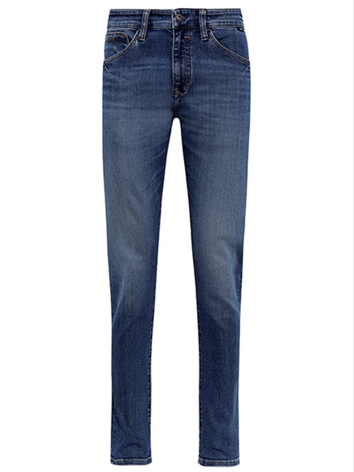 Jeans Skinny Fit Dunkle Waschung 5-Pocket Reißverschluss in Blau