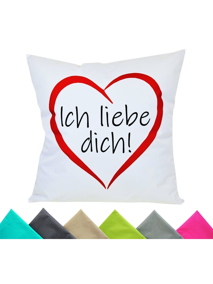 1x Outdoor Kissenhülle Motiv 50x50cm Ich liebe dich in Weiß/Rot