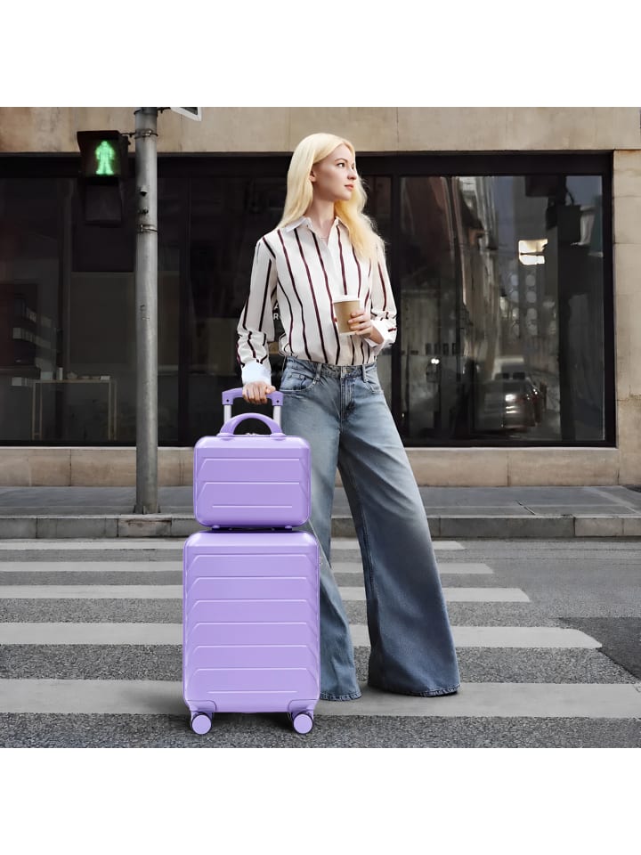 Kofferset in Lila 2-teilig 14 19 Zoll ABS mit Zahlenschloss und Kosmetiktasche